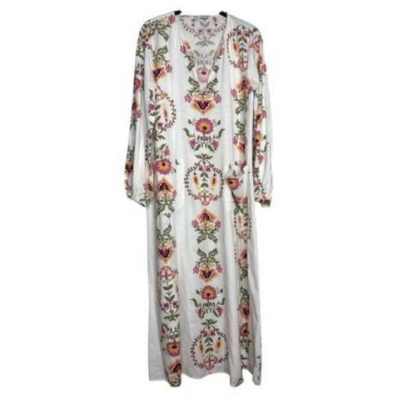 Zara Ecru Floral Midi Dress Small - Picture 2 of 14